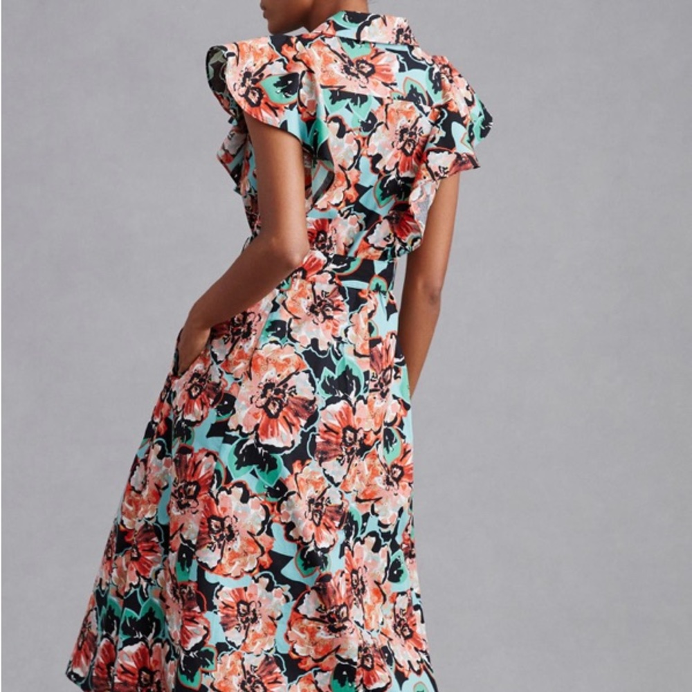 NWT Flutter-Sleeve Midi Shirt Dress